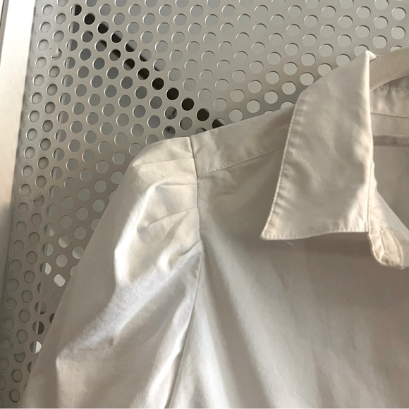 Tahari Puffed Sleeve Button Down Collared Shirt Size Medium White Cotton Blend - Picture 10 of 14